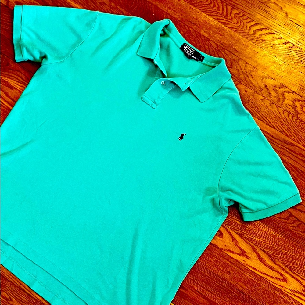 Vintage Polo by Ralph Lauren Shirt Teal Short Sleeve Blue Pony Mens Large Preppy